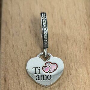 Pandora Ti amo I Love You Heart Charm, S925 Silver Bracelets
